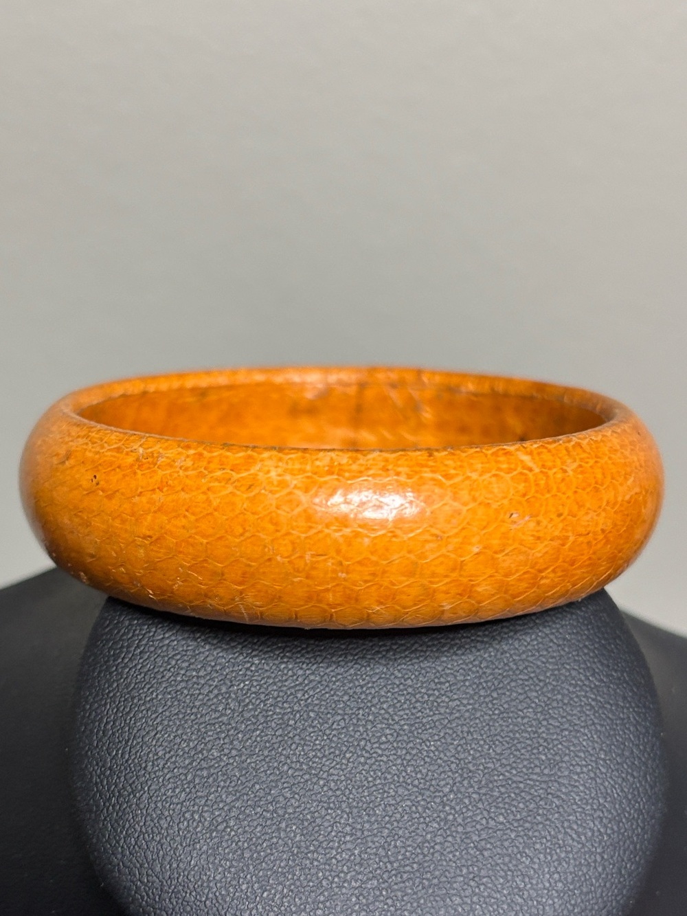 Vintage Leather Wrapped Orange Textured Bangle Bracelet Boho Western